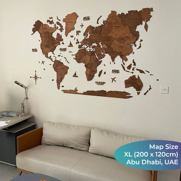 3D Wooden World Maps - Dark Walnut Stain (4 Sizes)