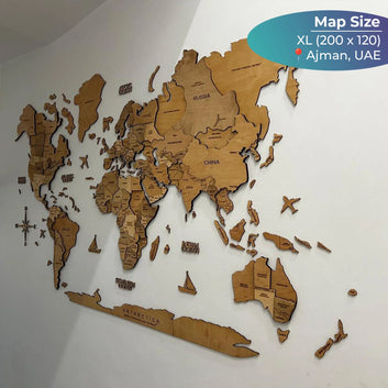 3D Wooden World Maps - Light Oak Stain (4 Sizes)