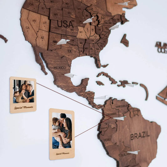 3D Wooden World Maps - American Oak Stain (4 Sizes)