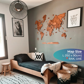 3D Wooden World Maps - American Oak Stain (4 Sizes)