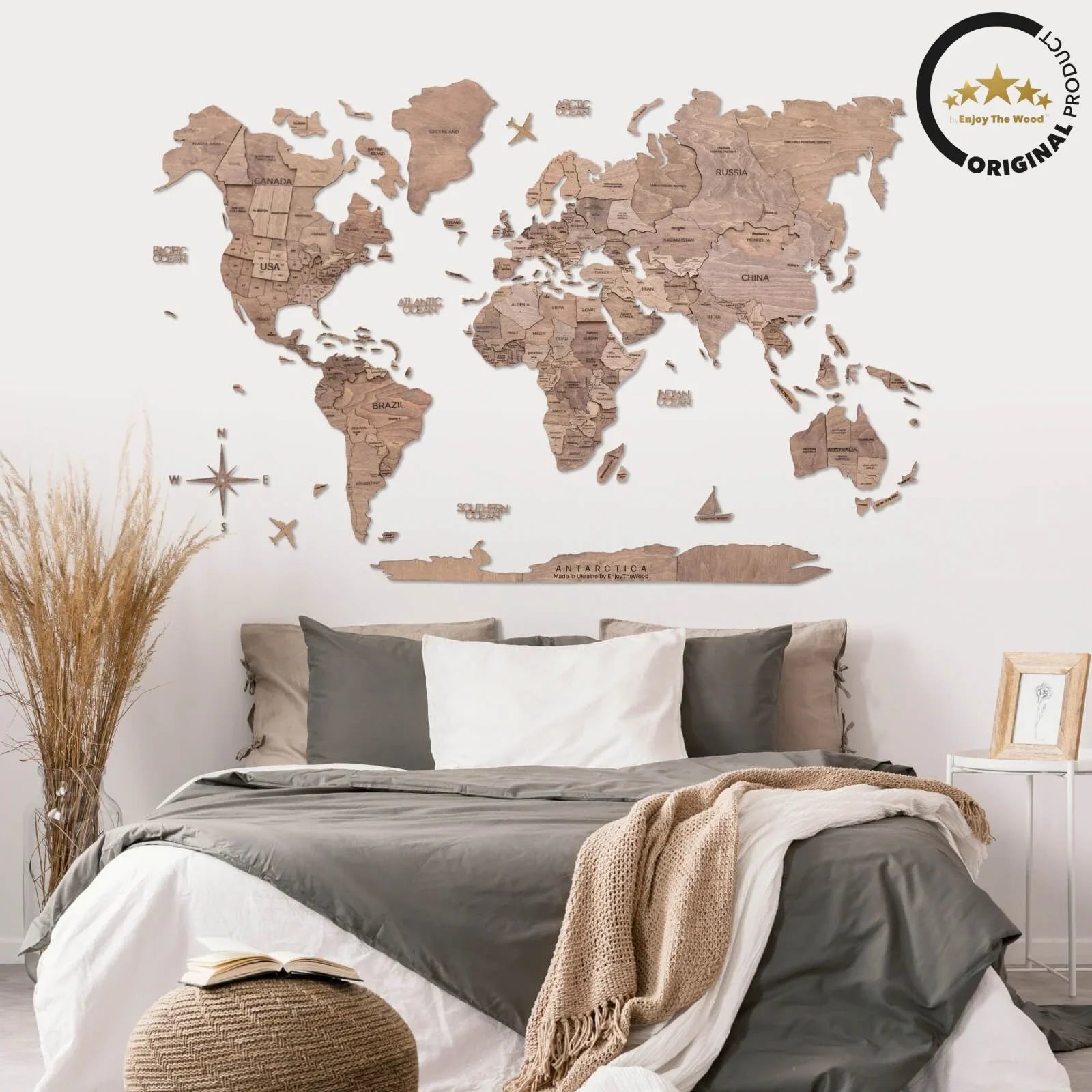 3D Wooden World Maps - Terra Wood Stain (4 Sizes) Consumer BAFCO