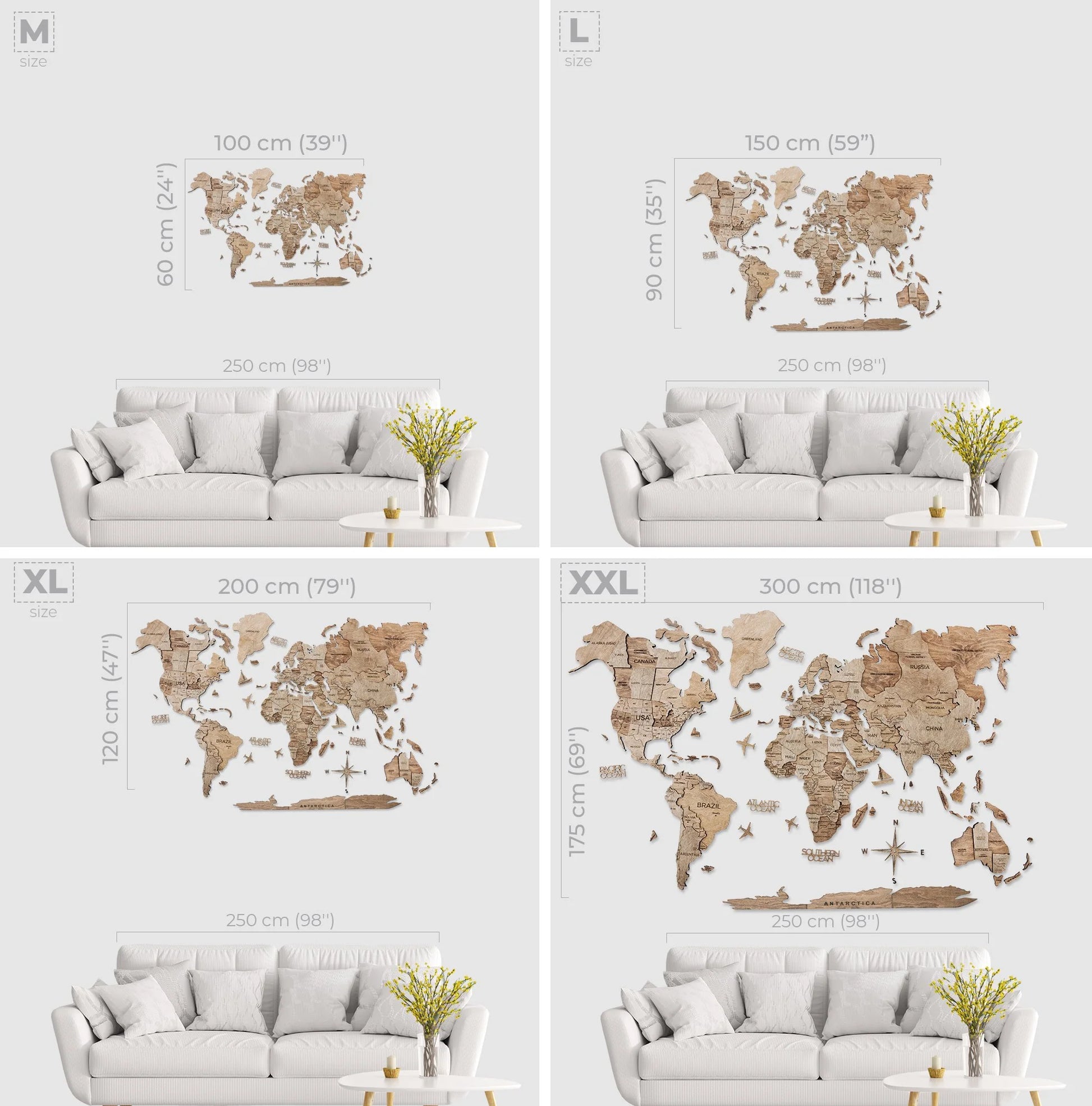 3D Wooden World Maps - Terra Wood Stain (4 Sizes) Consumer BAFCO