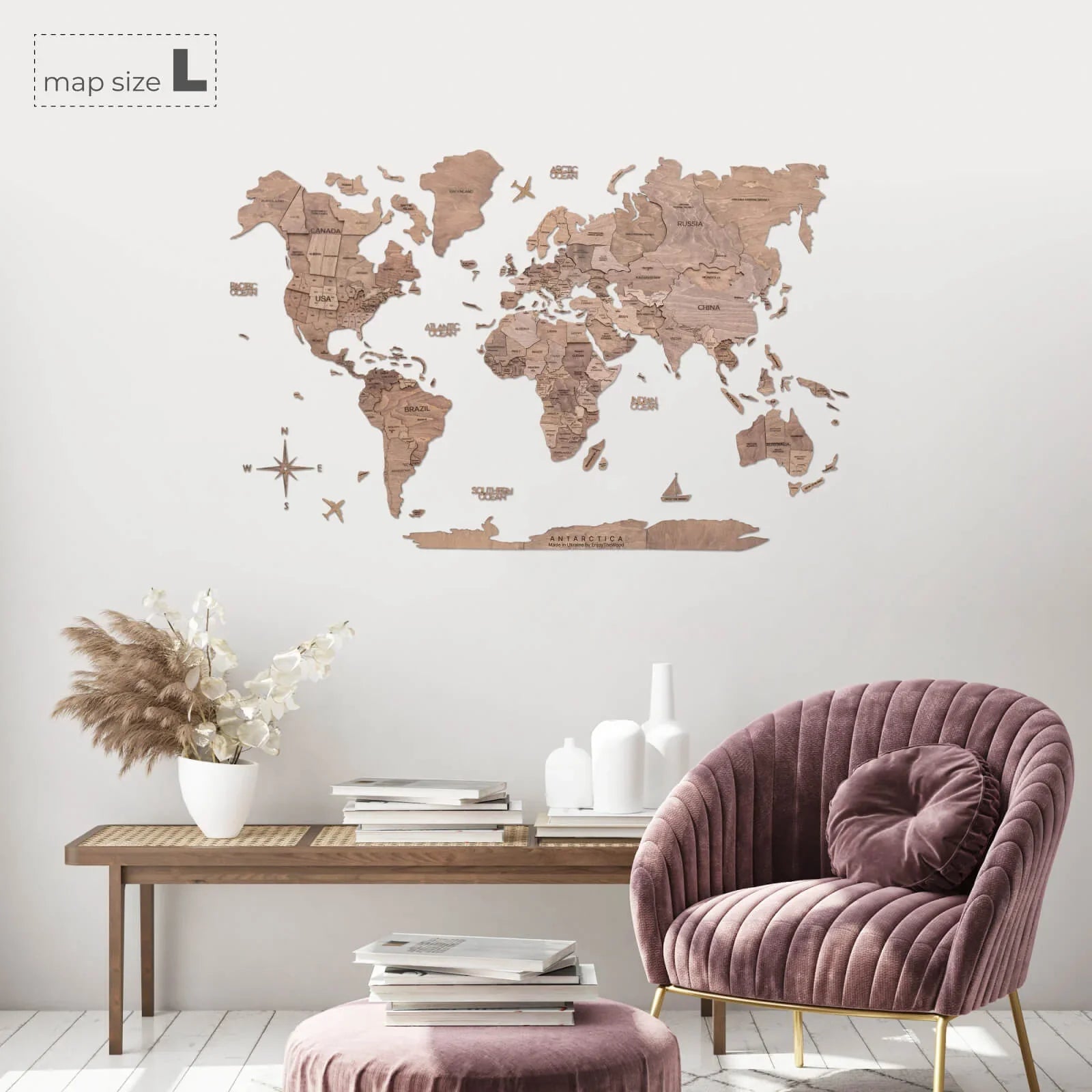 3D Wooden World Maps - Terra Wood Stain (4 Sizes) Consumer BAFCO