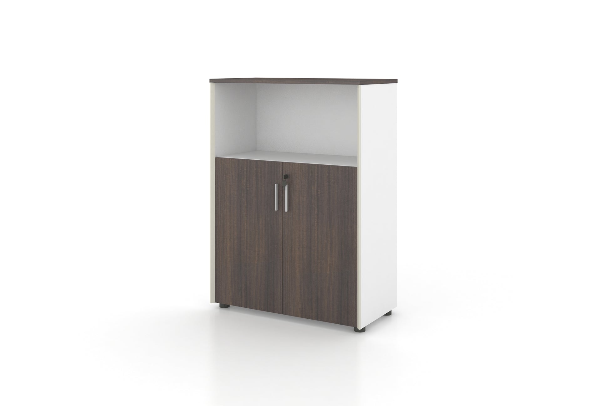 Universal 3-Level Cabinet with Open Shelf (White Body) Consumer KANO CF08 Walnut Hairline 8-10 Weeks 