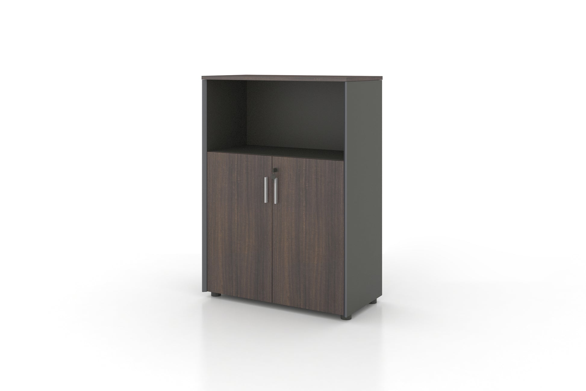 Universal 3-Level Cabinet with Open Shelf (Meteor Grey Body) Consumer KANO CF08 Walnut Hairline 8-10 Weeks 