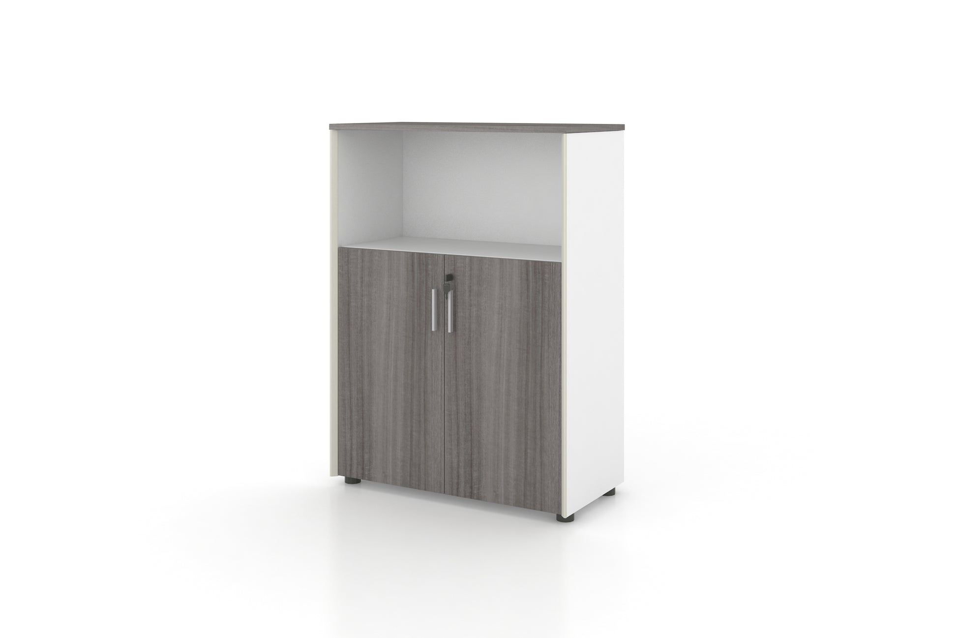 Universal 3-Level Cabinet with Open Shelf (White Body) Consumer KANO CF12 Coffee Walnut 8-10 Weeks 