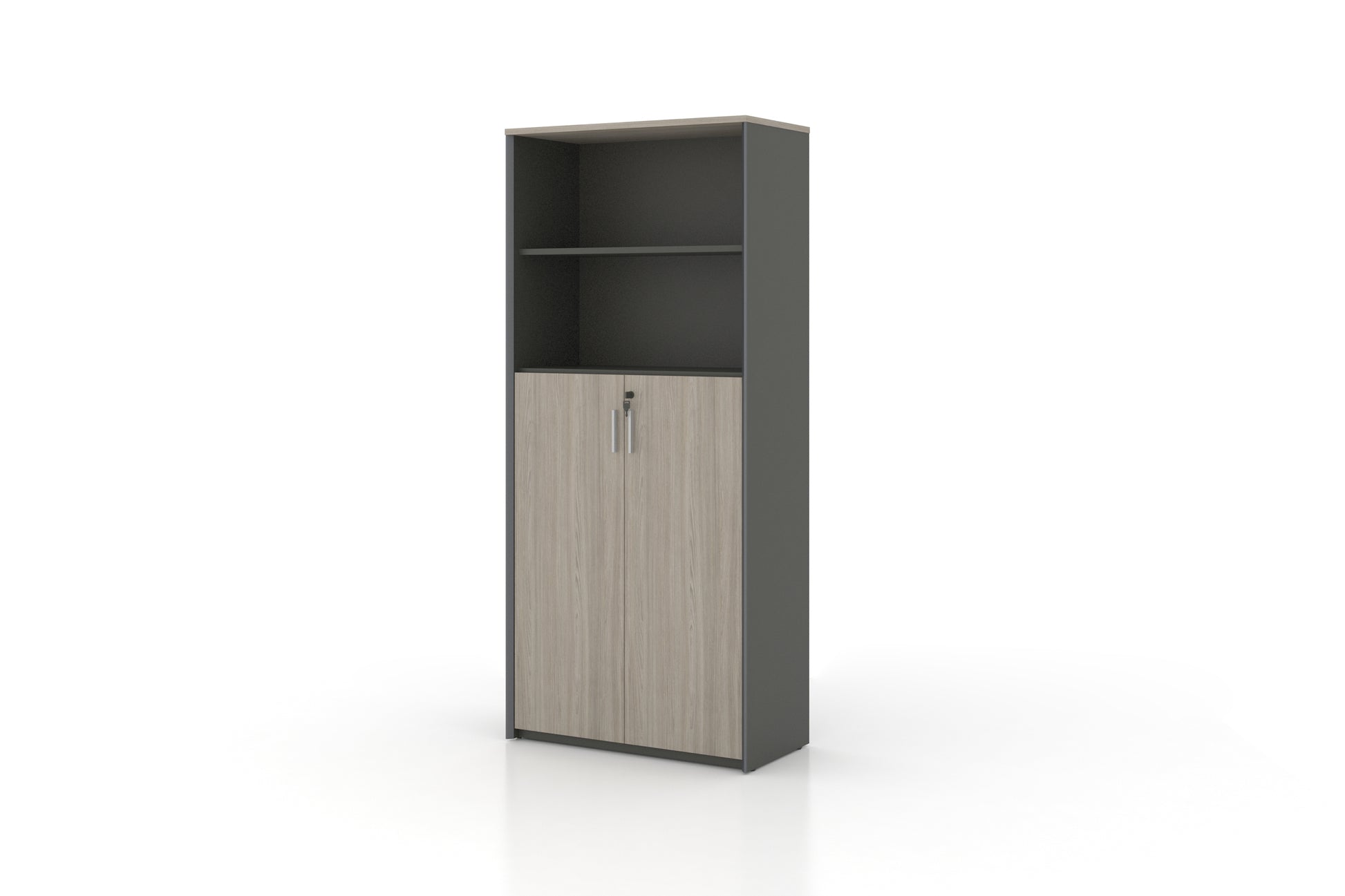 Universal 5-Level Cabinet (Meteor Grey Body) Consumer KANO CF41 Nash Oak Upper Shelves are Open 8-10 Weeks