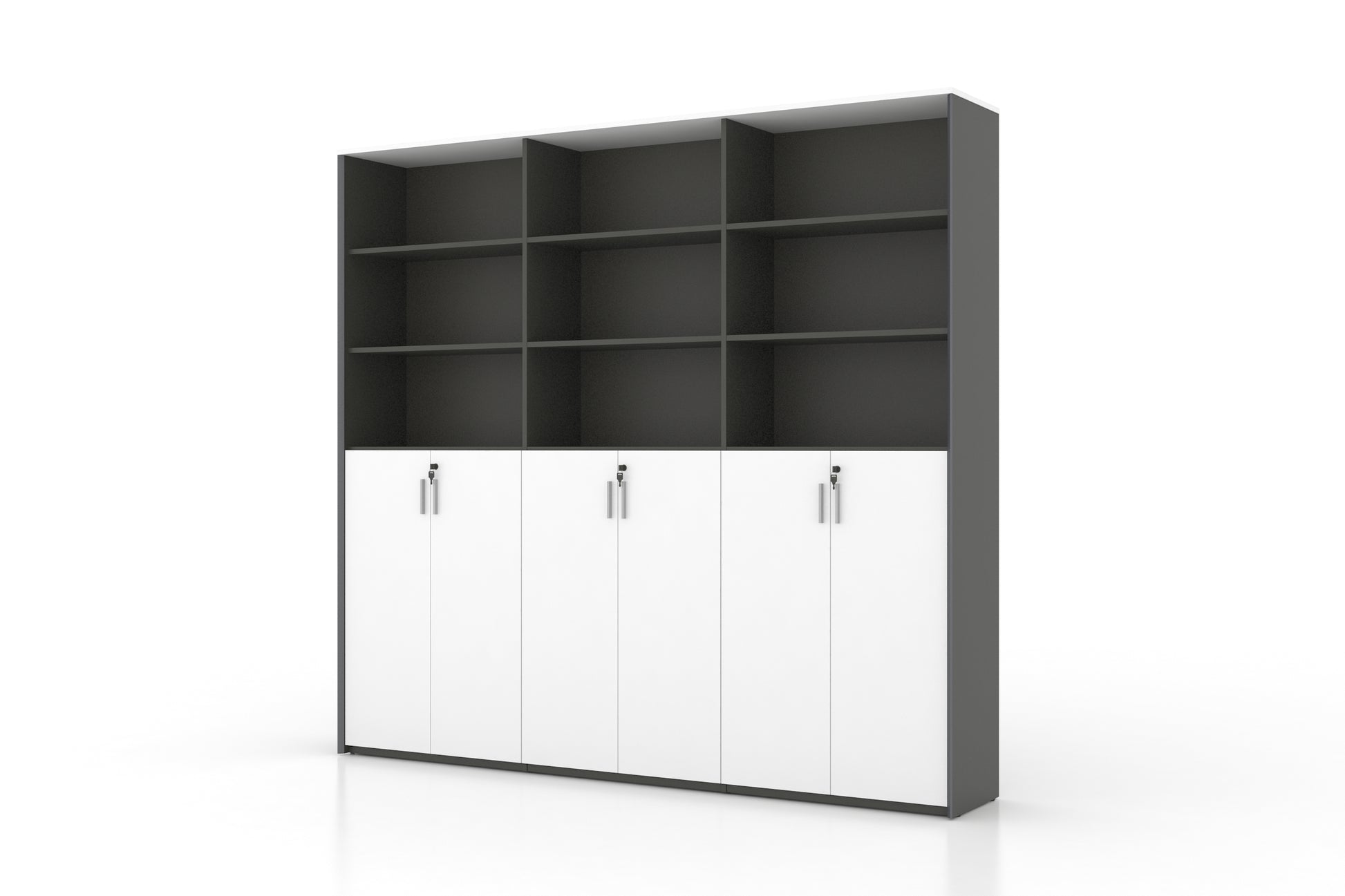 Universal 6-Level Triple Cabinet (Meteor Grey Body) Consumer KANO CF05 White Upper Shelves are Open 8-10 Weeks