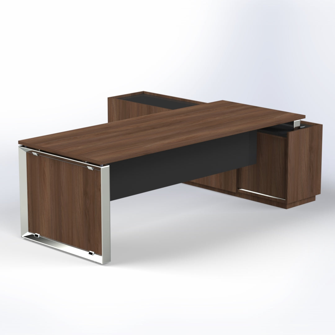 Elite Desk with Credenza Return Consumer BAFCO W1800 x D2100 x H750mm Maryland Walnut B 2-5 Working Days