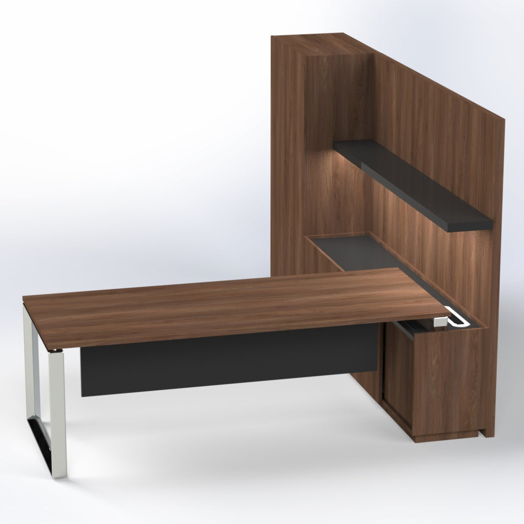 Elite Presidential Desk with Wall Unit Consumer BAFCO W1800 x D2900 x H1600mm Maryland Walnut B 2-5 Working Days