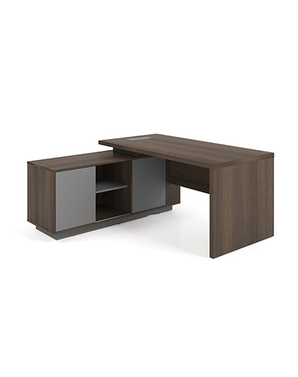 Feigelali Executive Desk with Credenza Return Consumer KANO W1600 x D1600 x H750mm CF08 Walnut Hairline 2-5 Working Days