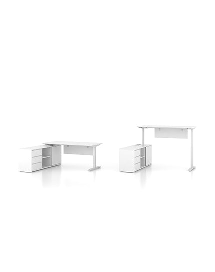 iTech Sit & Stand Desk with Fixed Credenza Return Consumer KANO W1800 x D1600 x H745-1225mm CF05 White 8-10 Weeks