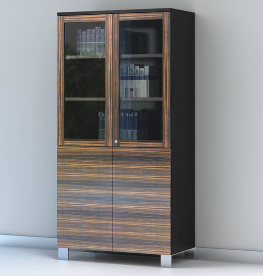 Linea Uno Tall Cabinet with Half Glass Doors