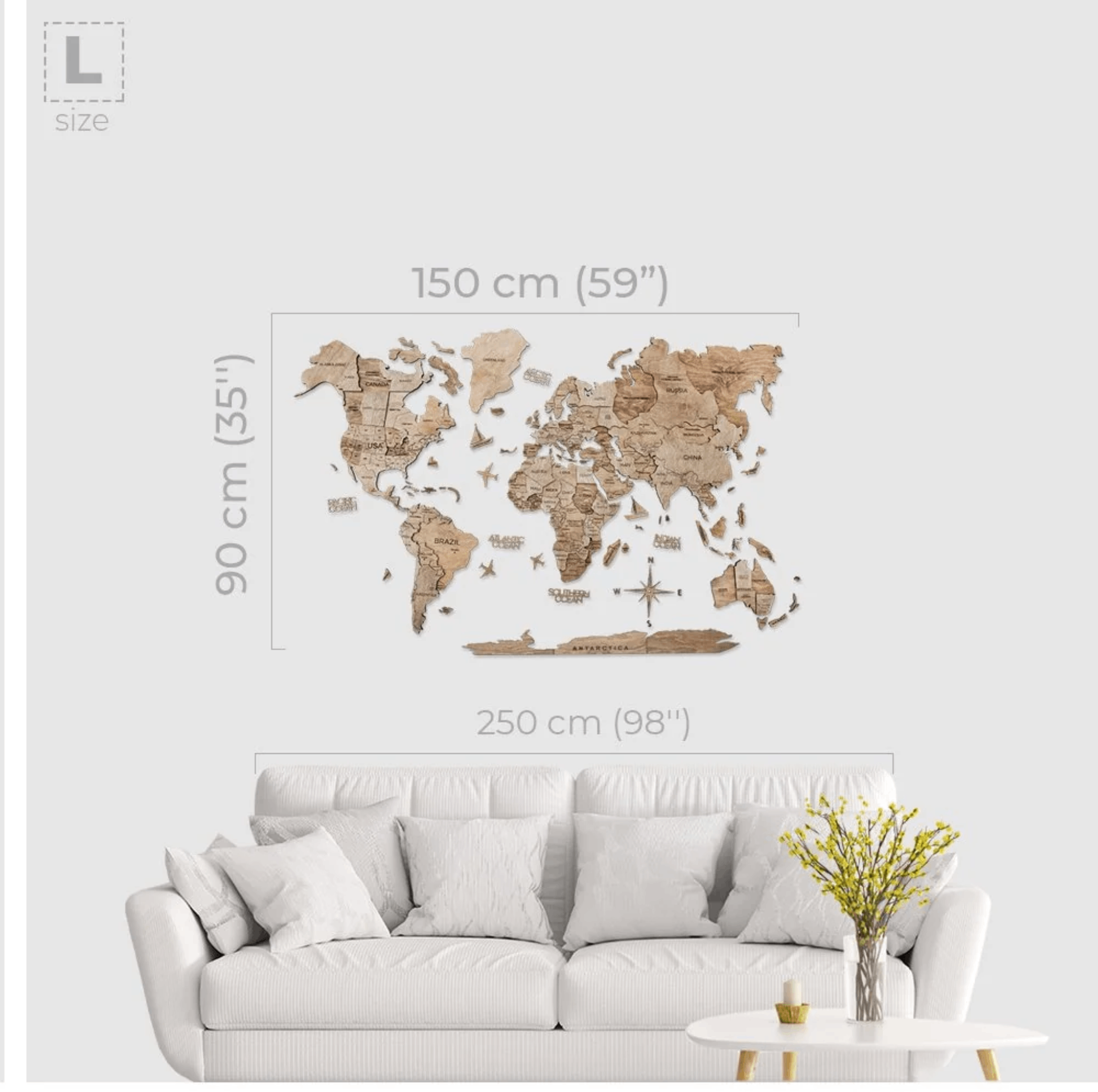 3D Wooden World Maps - Terra Wood Stain (4 Sizes) Consumer BAFCO 1500 x 900mm 2-5 Working Days