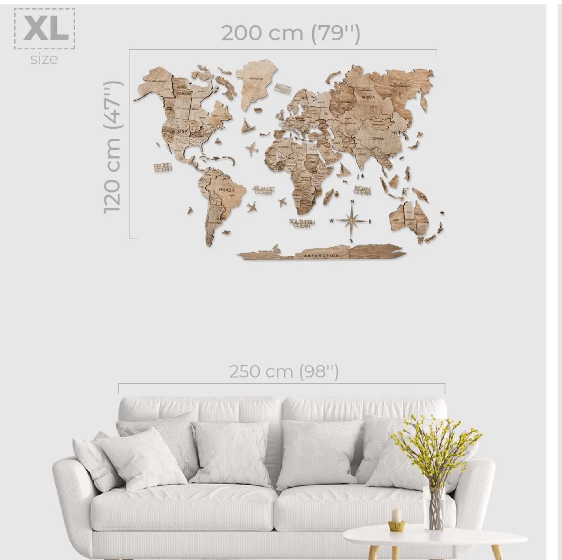 3D Wooden World Maps - Terra Wood Stain (4 Sizes) Consumer BAFCO 2000 x 1200mm 2-5 Working Days