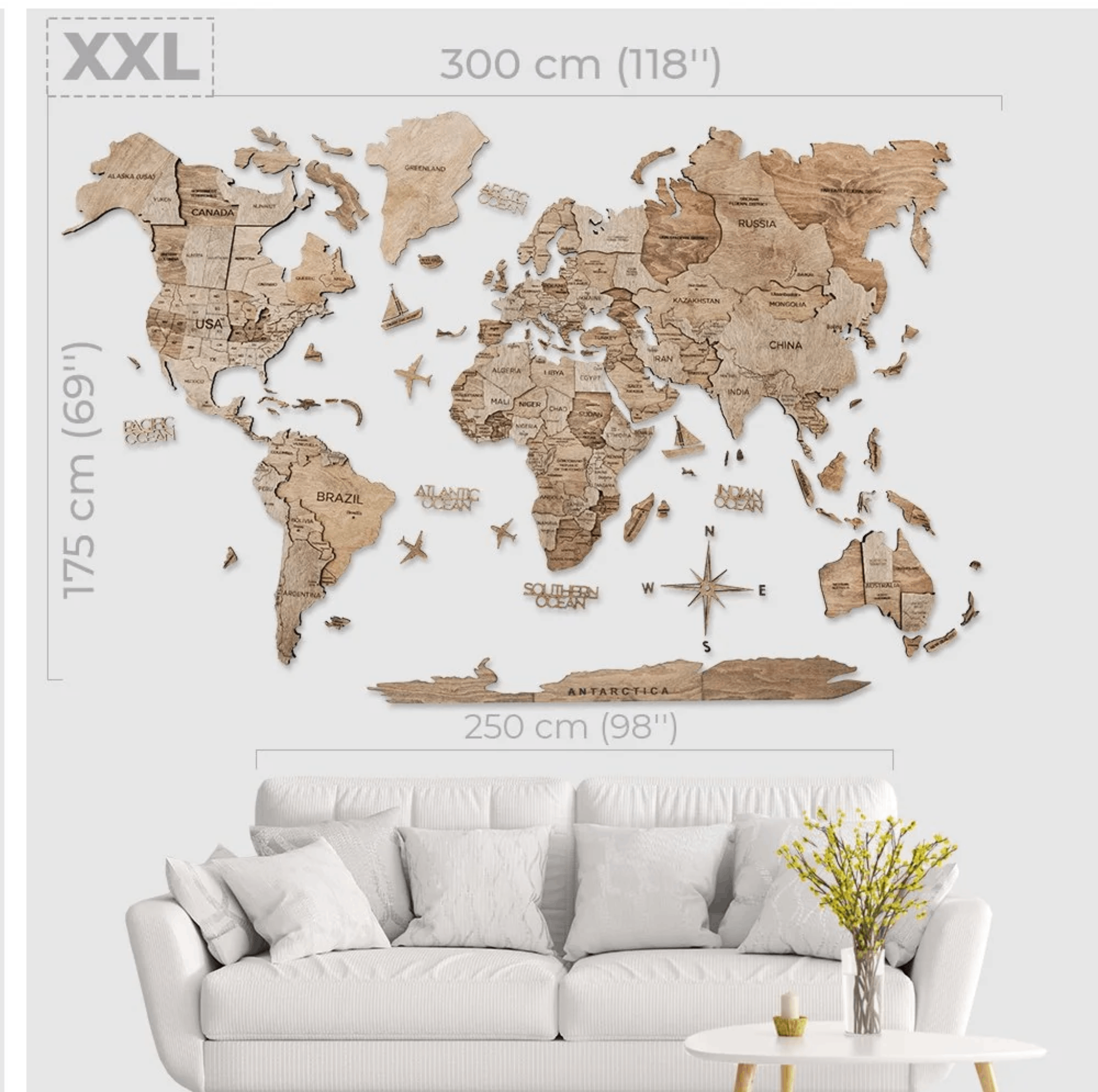 3D Wooden World Maps - Terra Wood Stain (4 Sizes) Consumer BAFCO 3000 x 1750mm 2-5 Working Days