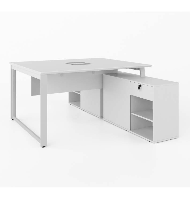 Noqi "O" Cluster for 2 Pax with Credenza Return Consumer KANO CF05 White W1400 x D1040 x H750mm 8-10 Weeks