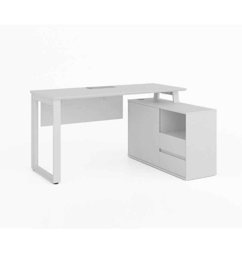 Noqi "O" Desk with Small Credenza Return Consumer KANO CF05 White W1400 x D1040 x H750mm 8-10 Weeks