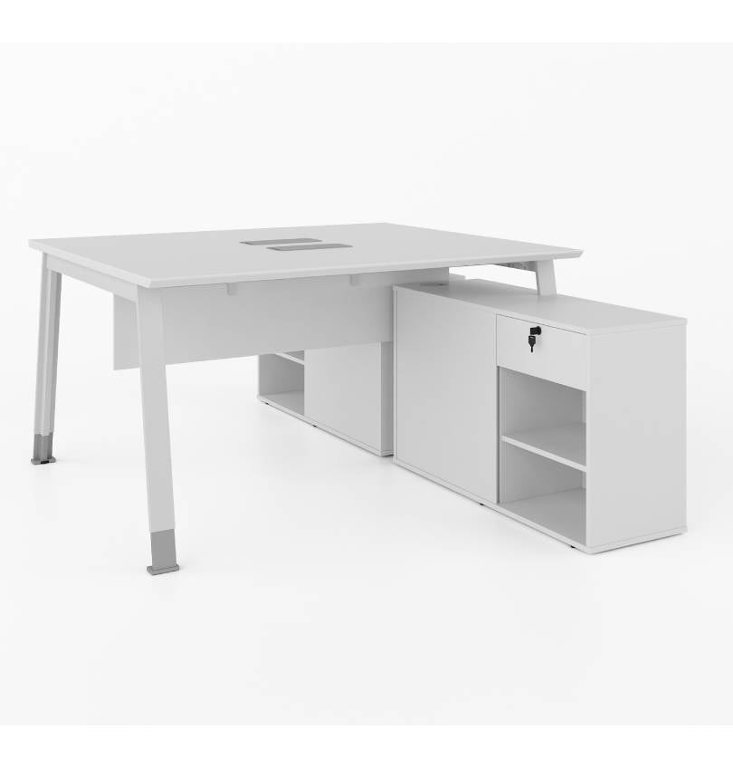 Noqi "A" Cluster for 2 Pax with Credenza Return Consumer KANO CF05 White W1400 x D1040 x H750mm 8-10 Weeks