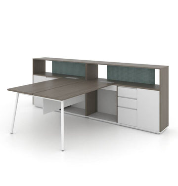 Nora Executive Cluster of 2 with Casegood Storage Consumer KANO CF42 Mocha Oak W1600 x D3000 x H750/1100mm 8-10 Weeks
