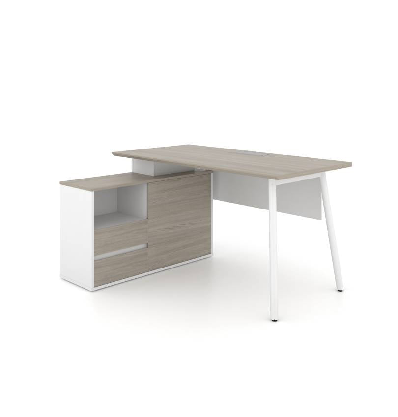 Nora L-Shaped Desk with Small Credenza Return Consumer KANO CF41 Nash Oak W1200 x D1040 x H750mm 8-10 Weeks