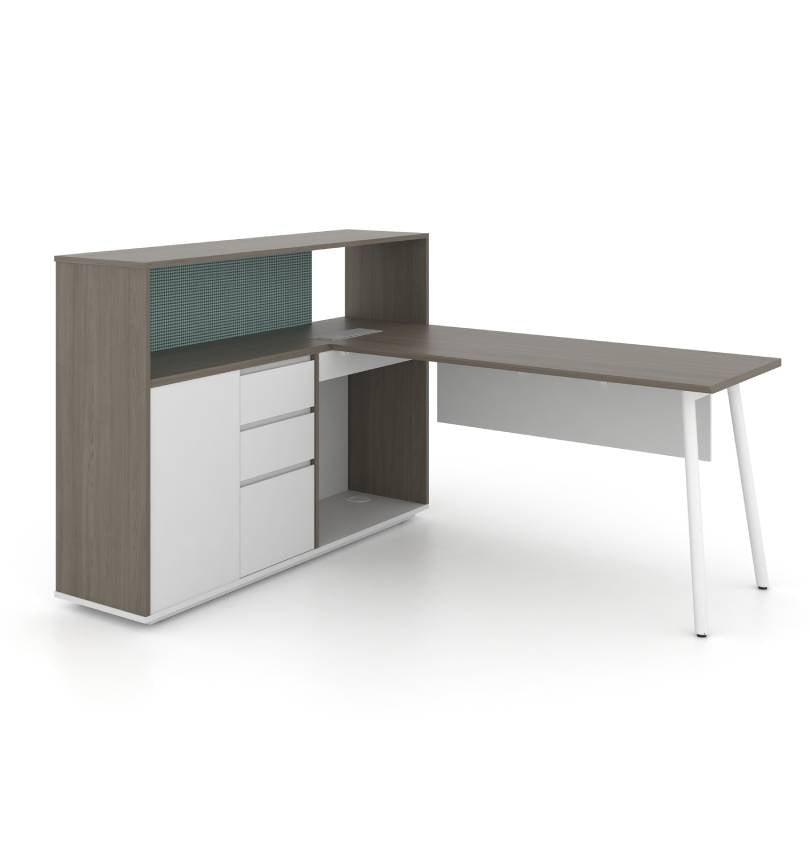 Nora Executive Desk with Casegood Storage Consumer KANO CF42 Mocha Oak W1900 x D1500 x H750/1100mm 8-10 Weeks