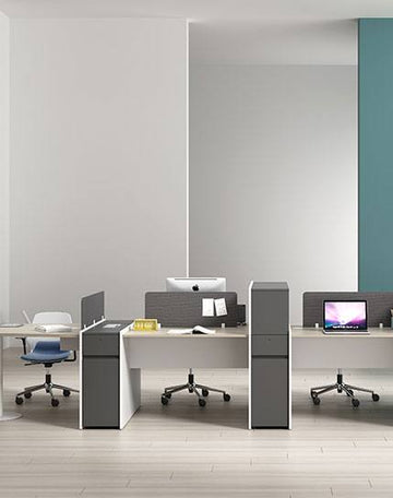 Vee Cluster Face to Face with Fixed Pedestal & Open Shelves Consumer KANO   